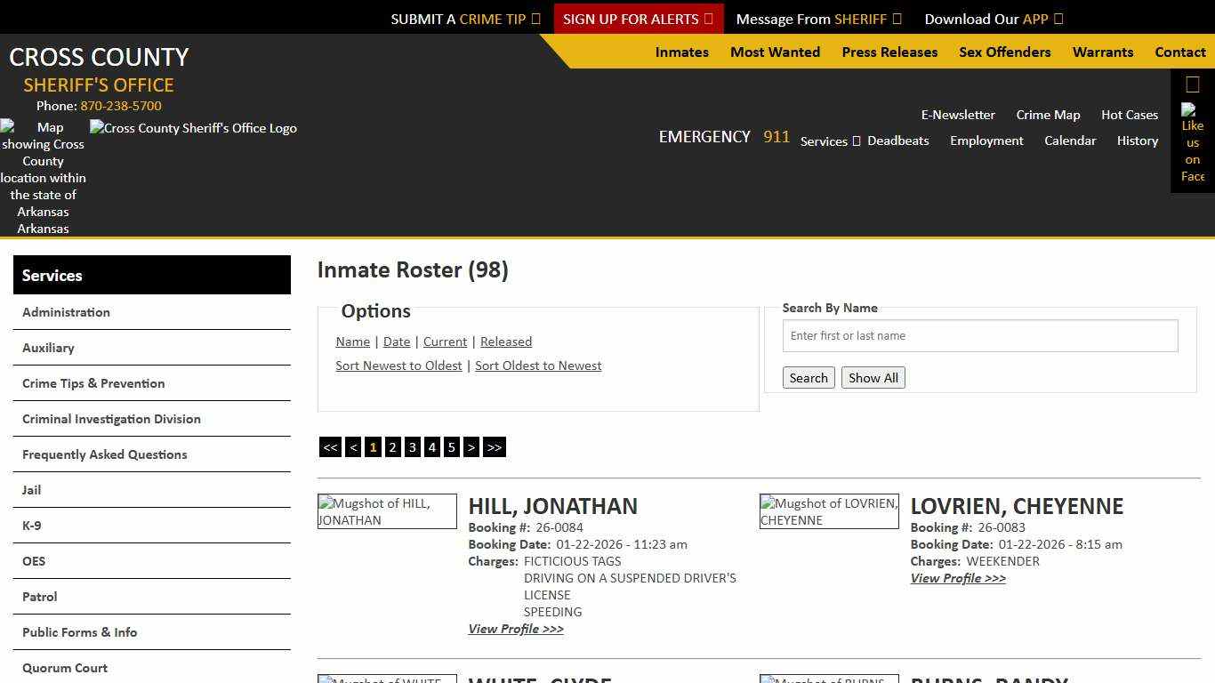 Inmate Roster - Current Inmates Booking Date Descending - Cross County Sheriff AR